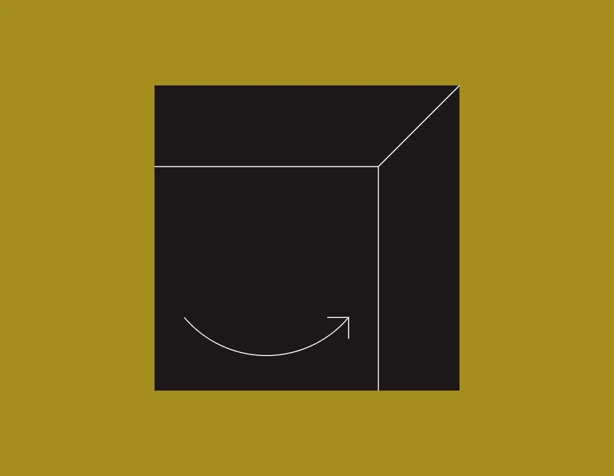 Ilustración de una caja negra de amazon sobre fondo mostaza