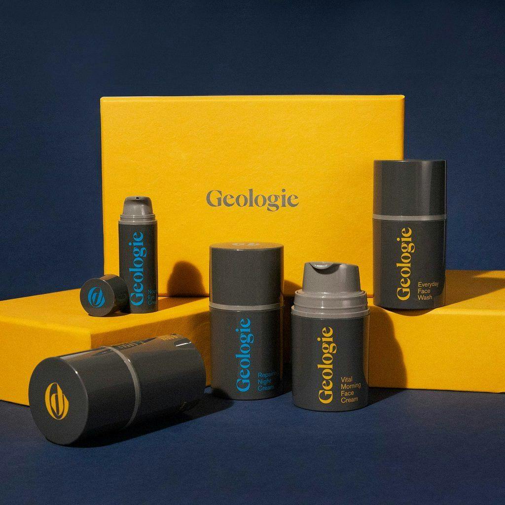 Gama de productos de belleza Geologie en envases amarillos